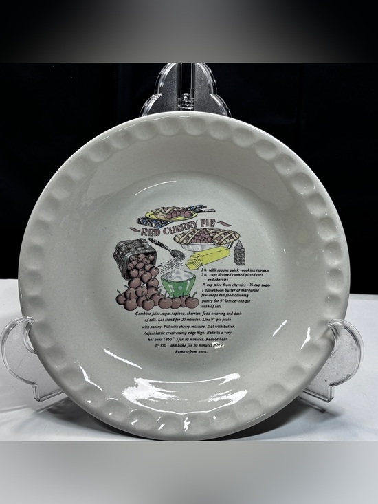 Other - Vintage Red Cherry Pie Baking Dish Plate Recipe 10 Inch Ivory